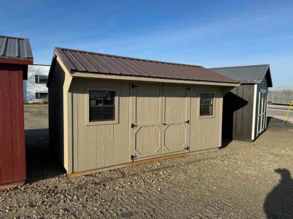 Taupe Quaker shed in shed lot