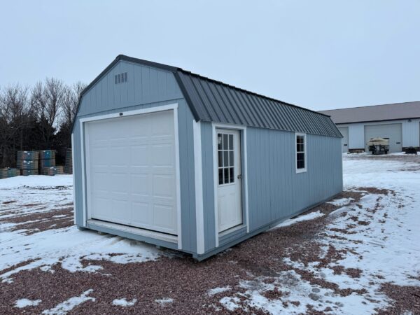 Blue High Barn Garage in shed lot