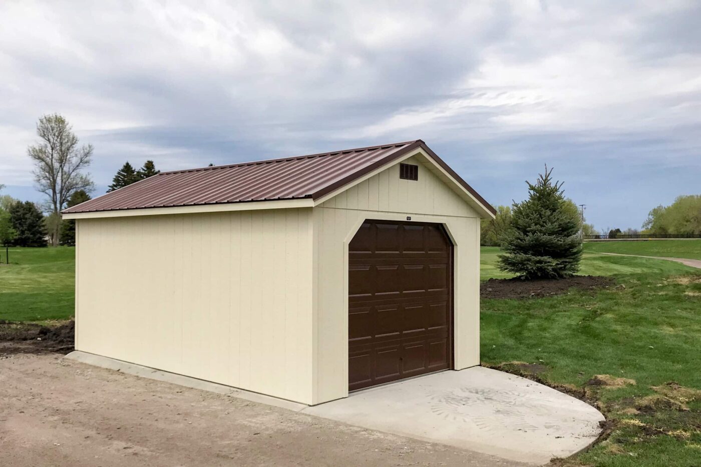 Beige 12x16 garage shed