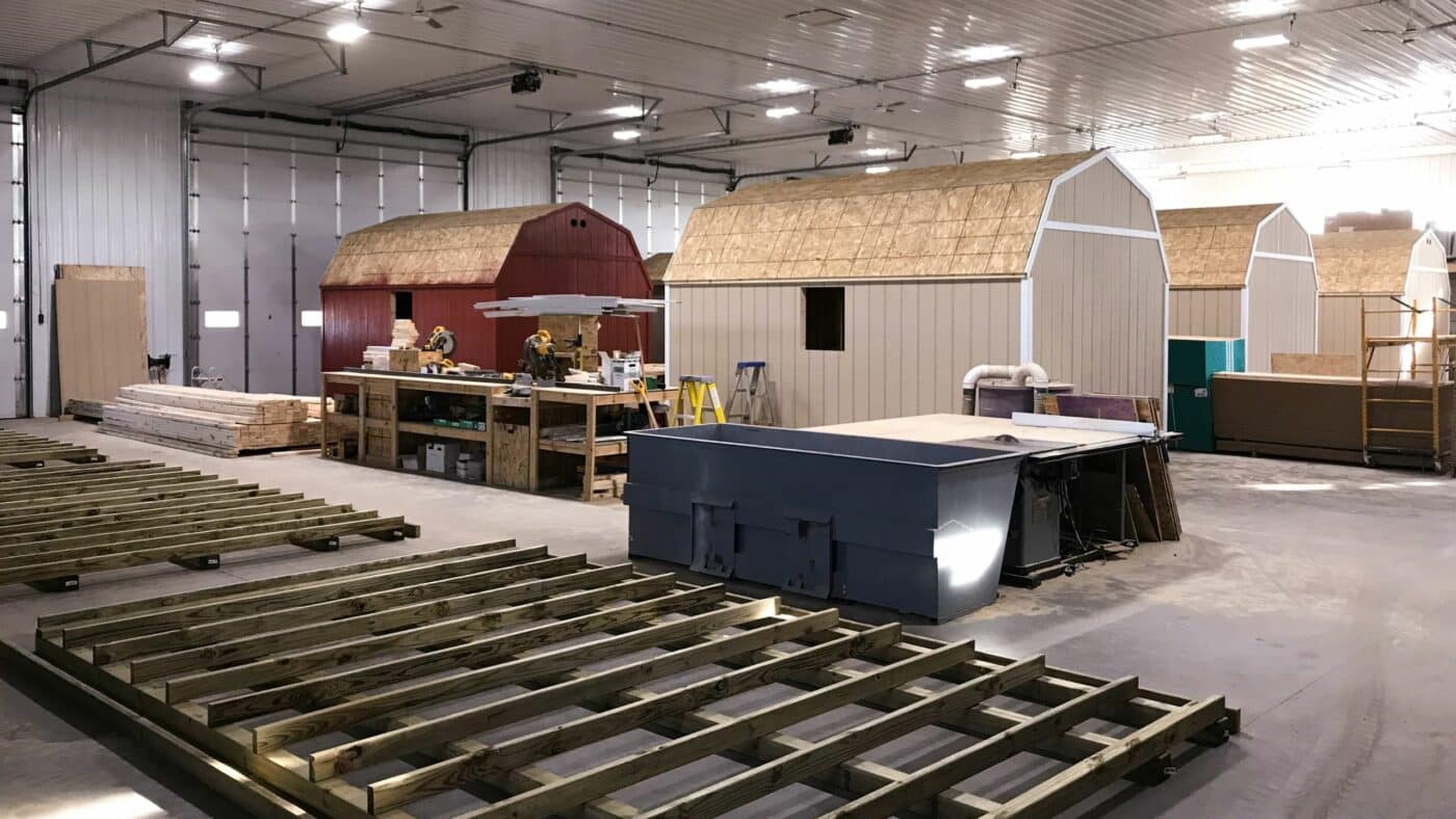 Sheds being built in the warehouse