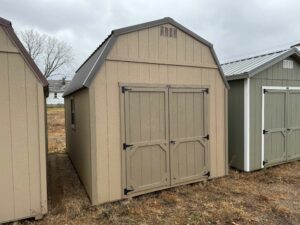 Beige High Barn shed in shed lot