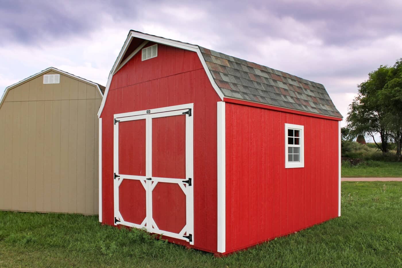 High barn shed in shed lot