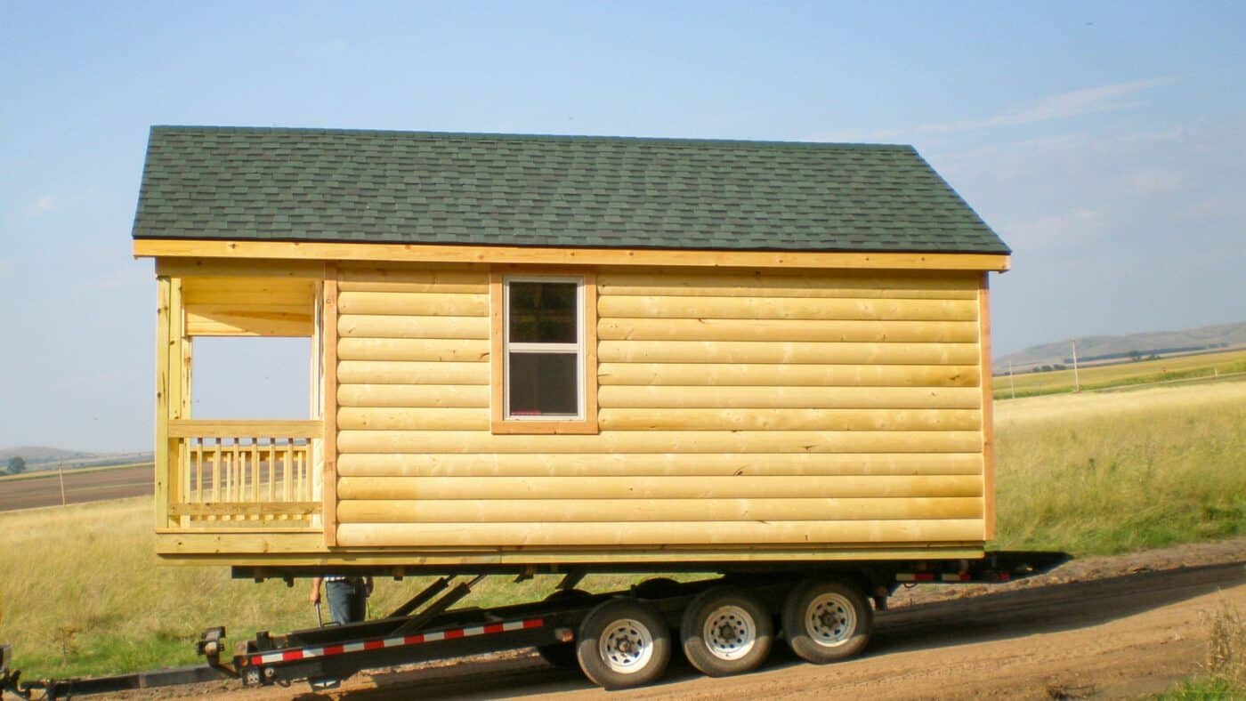 Log Side A-Frame Prefab Cabins with End Porch on Truck