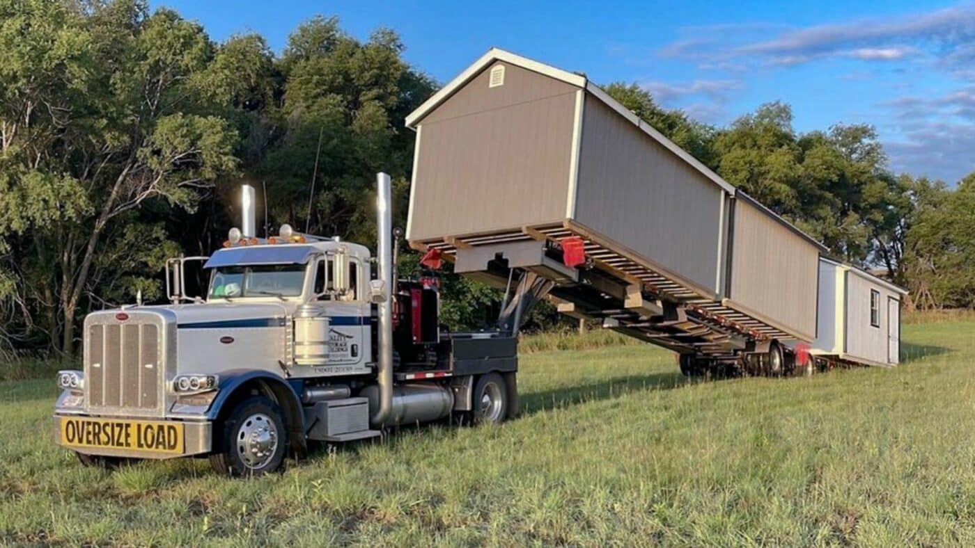 Shed Delivery Truck Dropping Off Storage Sheds