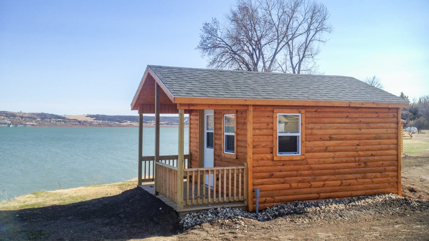 shed cabin by a lake in south dakota
