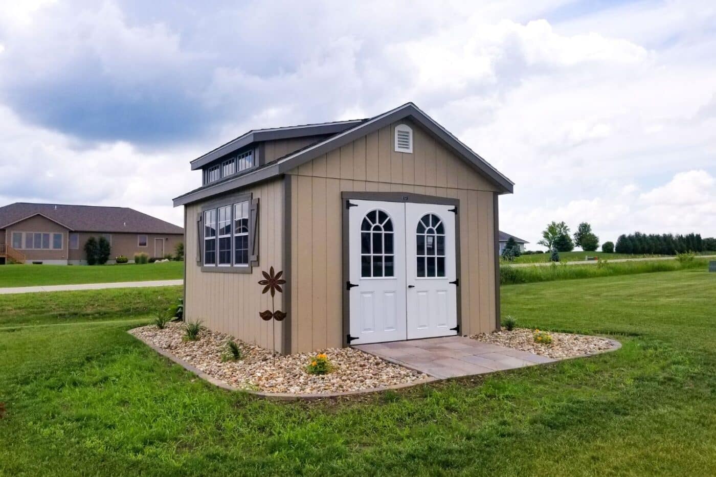 Brown shed for sale in spearfish sd on gravel foundation in yard