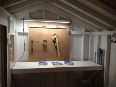 Workbench inside shed