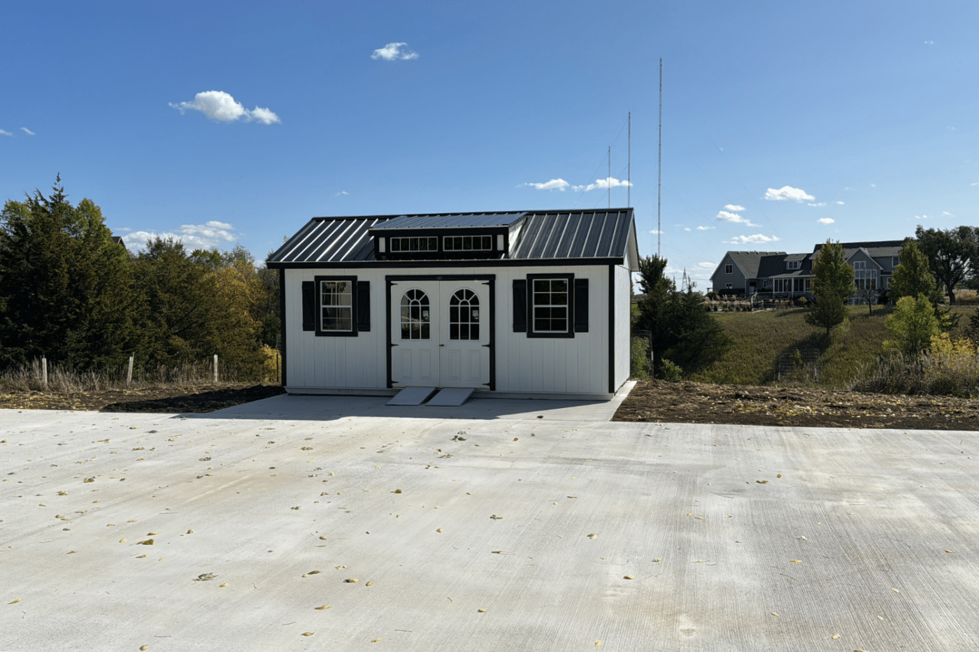 black and white southern classic shed in brandon sd